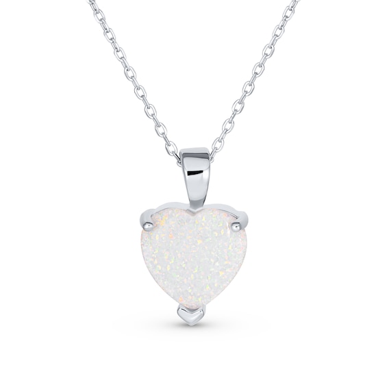12.0mm Heart-Shaped Lab-Created Opal Solitaire Pendant in Sterling Silver - 16"