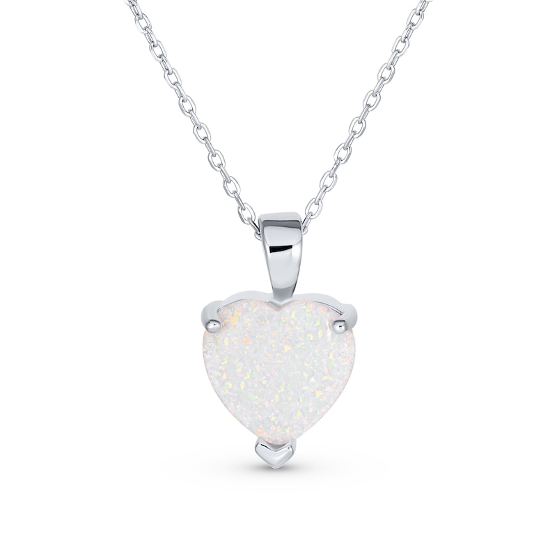 Main Image 1 of 12.0mm Heart-Shaped Lab-Created Opal Solitaire Pendant in Sterling Silver - 16"