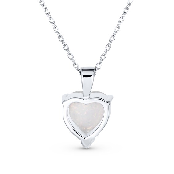 12.0mm Heart-Shaped Lab-Created Opal Solitaire Pendant in Sterling Silver - 16"