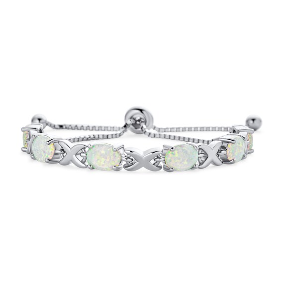 Oval Lab-Created Opal Alternating "Xo" Bolo Bracelet in Sterling Silver