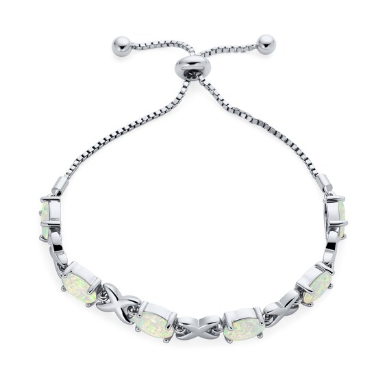 Oval Lab-Created Opal Alternating "Xo" Bolo Bracelet in Sterling Silver