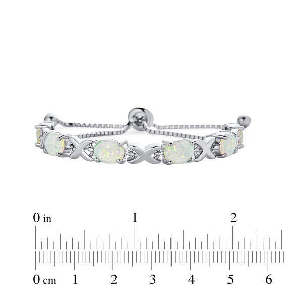 Oval Lab-Created Opal Alternating "Xo" Bolo Bracelet in Sterling Silver