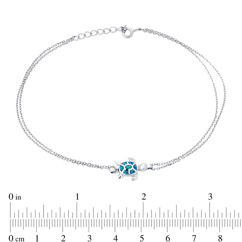 Main Image 3 of Blue Lab-Created Opal Inlay Turtle Double Chain Bracelet in Sterling Silver - 10"