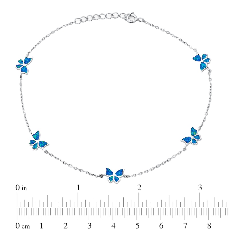 Main Image 3 of Blue Lab-Created Opal Inlay Butterfly Station Bracelet in Sterling Silver - 10"