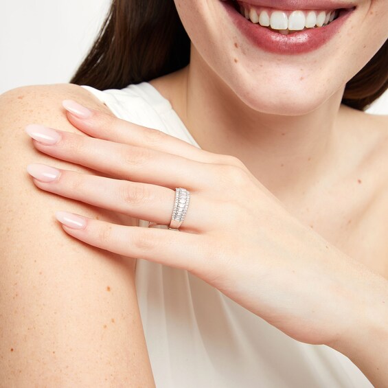 1/2 CT. T.w. Baguette-Cut and Round Diamond Triple Row Band in 14K White Gold