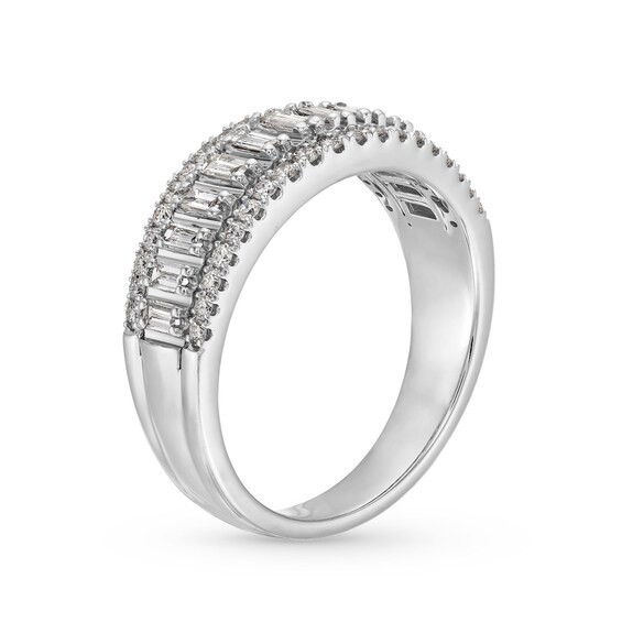 1/2 CT. T.w. Baguette-Cut and Round Diamond Triple Row Band in 14K White Gold