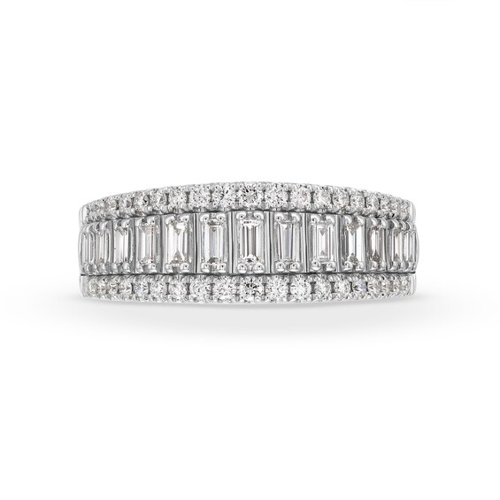 1/2 CT. T.w. Baguette-Cut and Round Diamond Triple Row Band in 14K White Gold