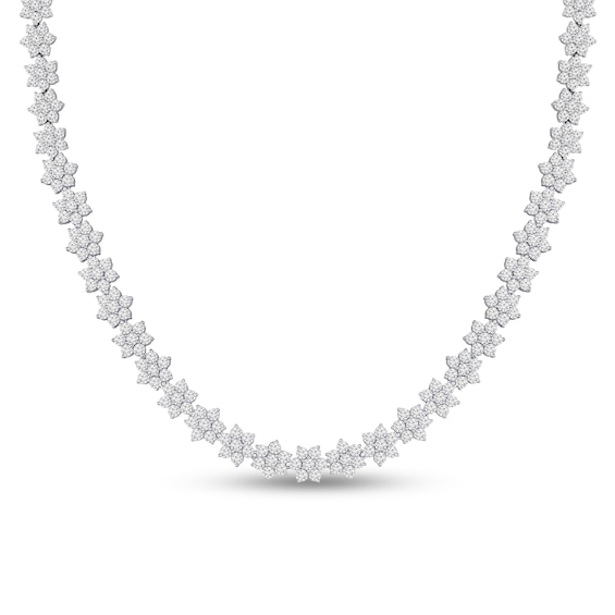 White Lab-Created Sapphire Flower Tennis Necklace in Sterling Silver