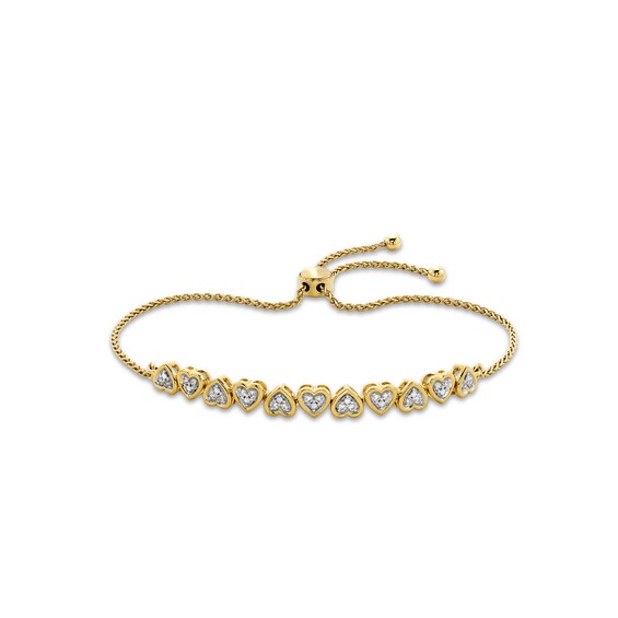 1/6 CT. T.w. Lab-Grown Multi-Diamond Alternating Heart Bolo Bracelet in Sterling Silver with 14K Gold Plate (F/Si2)