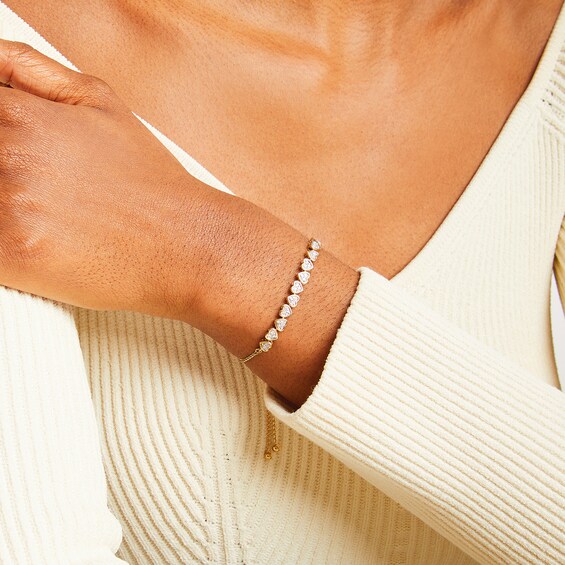 1/6 CT. T.w. Lab-Grown Multi-Diamond Alternating Heart Bolo Bracelet in Sterling Silver with 14K Gold Plate (F/Si2)