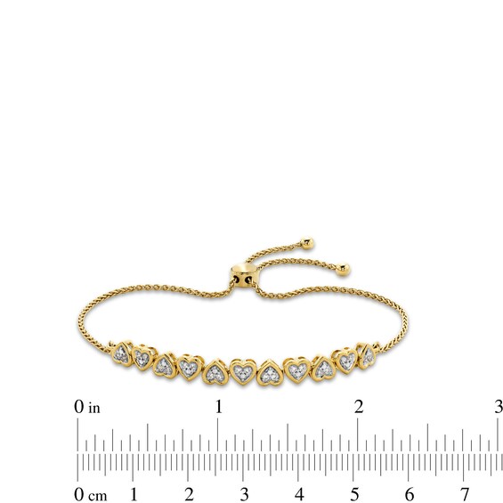 1/6 CT. T.w. Lab-Grown Multi-Diamond Alternating Heart Bolo Bracelet in Sterling Silver with 14K Gold Plate (F/Si2)