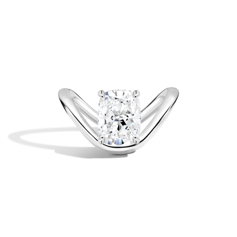 Main Image 1 of Zales x SHAHLA 3 CT. Certified Cushion-Cut Lab-Grown Diamond Solitaire Dip Engagement Ring in 14K White Gold (F/VS2)