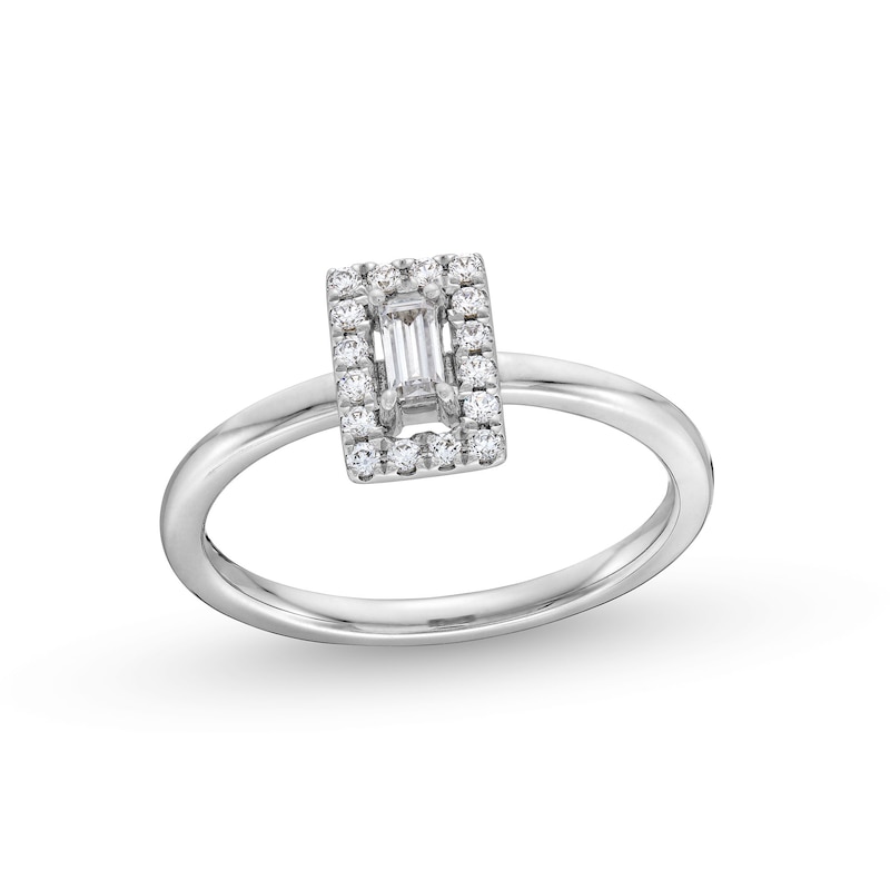 Main Image 1 of 1/4 CT. T.W. Baguette-Cut Diamond Square Frame Ring in 10K White Gold