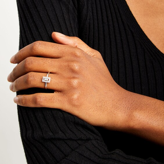 1/4 CT. T.w. Baguette-Cut Diamond Square Frame Ring in 10K White Gold