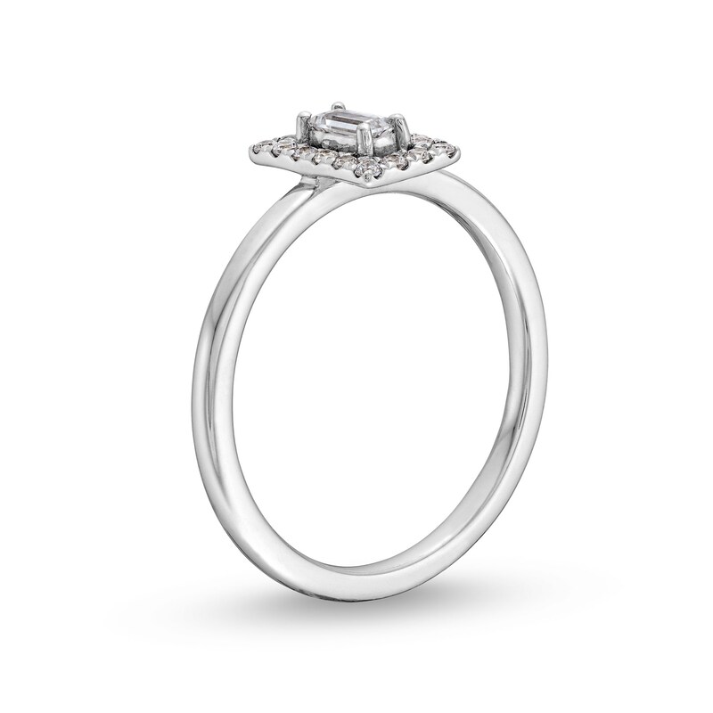 Main Image 3 of 1/4 CT. T.W. Baguette-Cut Diamond Square Frame Ring in 10K White Gold