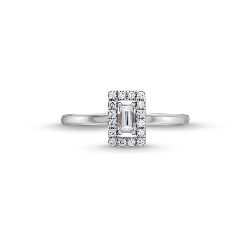 Main Image 4 of 1/4 CT. T.W. Baguette-Cut Diamond Square Frame Ring in 10K White Gold