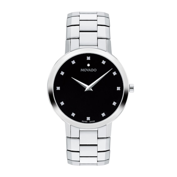 Men's Movado Faceto 1/20 CT. T.w. Diamond Watch with Black Dial (Model: 0607865)