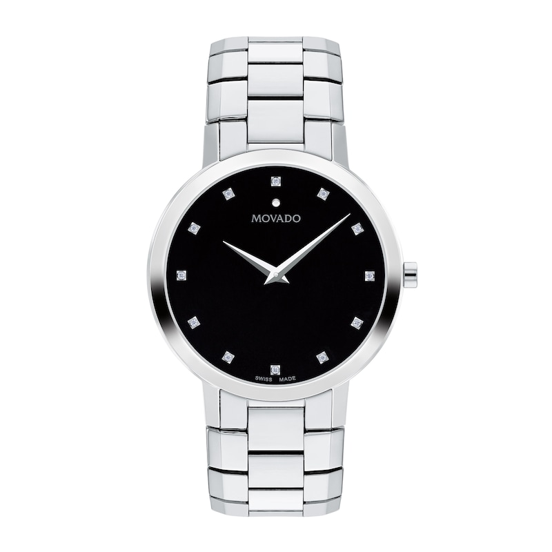 Men's Movado Faceto 1/20 CT. T.W. Diamond Watch with Black Dial (Model: 0607865)