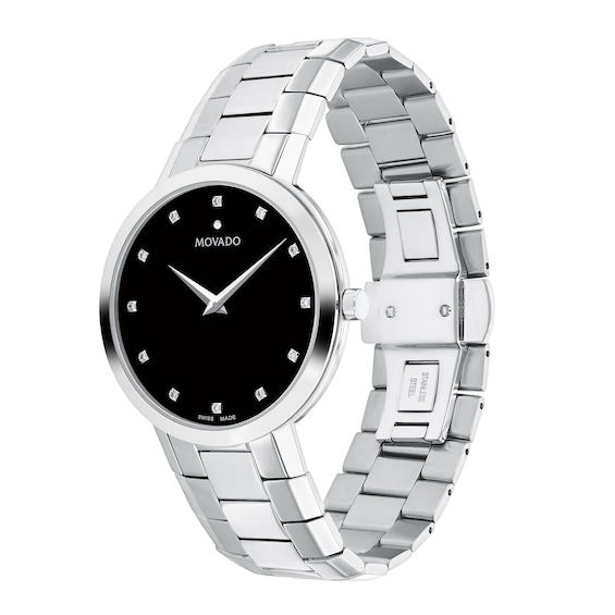 Men's Movado Faceto 1/20 CT. T.w. Diamond Watch with Black Dial (Model: 0607865)