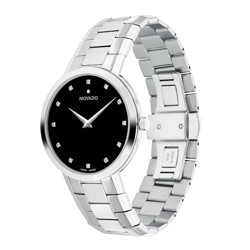 Men's Movado Faceto 1/20 CT. T.W. Diamond Watch with Black Dial (Model: 0607865)