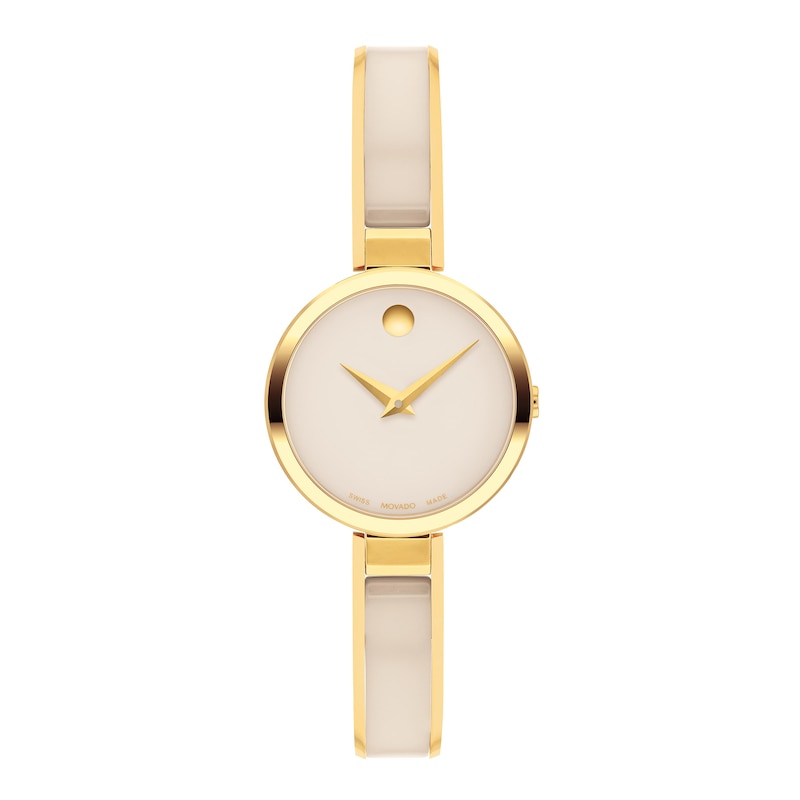 Main Image 1 of Ladies' Movado Moda Gold-Tone PVD Ceramic Bangle Watch with Taupe Dial (Model: 0607867)