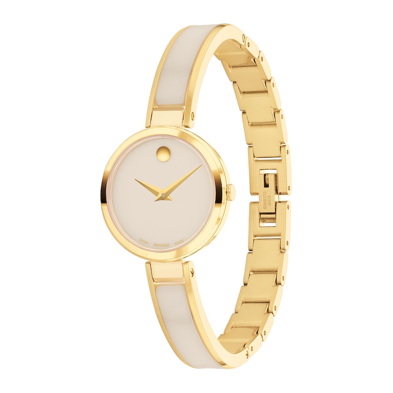Main Image 2 of Ladies' Movado Moda Gold-Tone PVD Ceramic Bangle Watch with Taupe Dial (Model: 0607867)