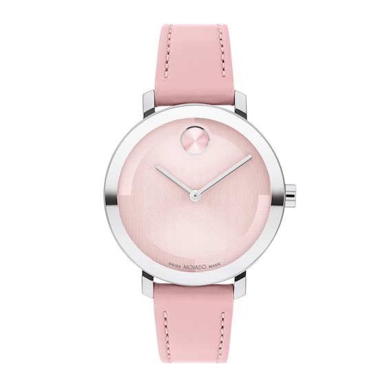 Ladies' Movado BoldÂ® Evolution Pink Leather Strap Watch with Textured Tonal Pink Dial (Model: 3601159)