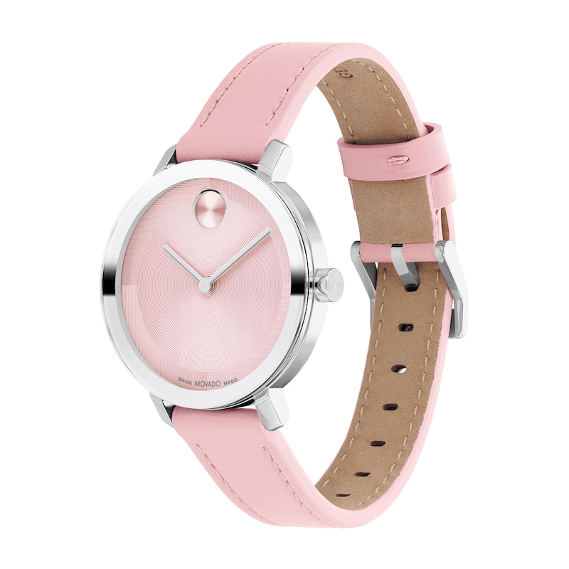 Main Image 2 of Ladies' Movado Bold® Evolution Pink Leather Strap Watch with Textured Tonal Pink Dial (Model: 3601159)