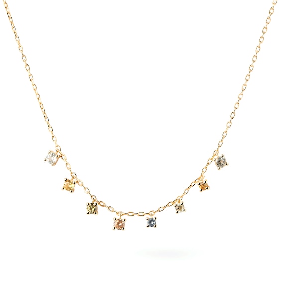 PDPAOLA™ at Zales Multi-Color Cubic Zirconia Dangle Station Necklace in Sterling Silver with 18K Gold Plate - 19.5”