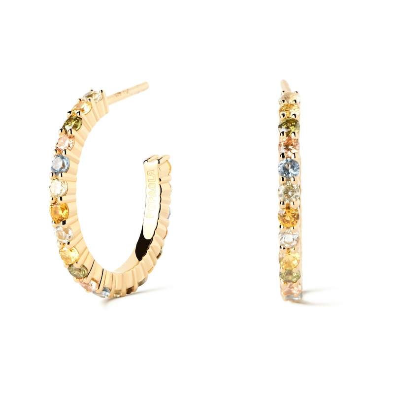 Main Image 1 of PDPAOLA™ at Zales Multi-Color Cubic Zirconia Open Hoop Earrings in Sterling Silver with 18K Gold Plate