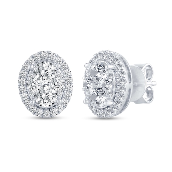 1 CT. T.w. Oval-Shaped Multi-Diamond Framed Stud Earrings in 14K White Gold