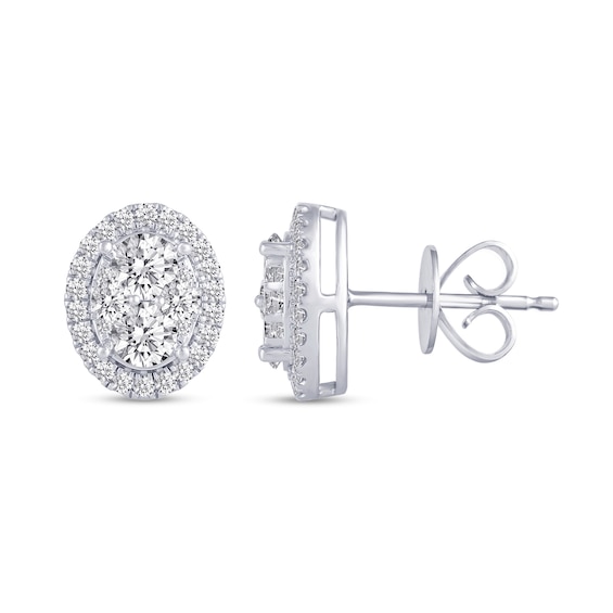 1 CT. T.w. Oval-Shaped Multi-Diamond Framed Stud Earrings in 14K White Gold