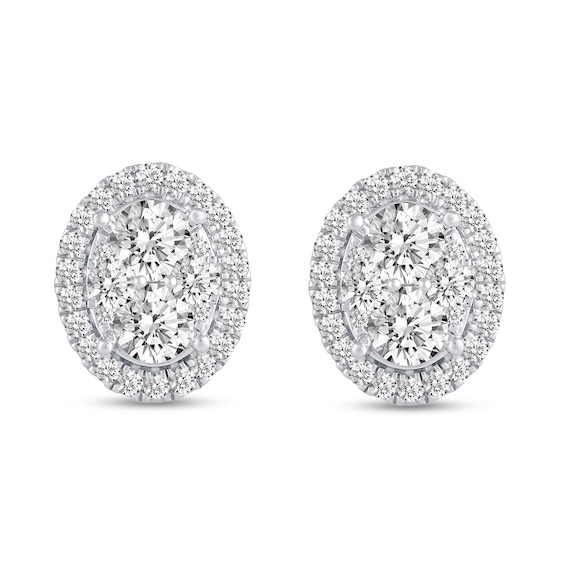 1 CT. T.w. Oval-Shaped Multi-Diamond Framed Stud Earrings in 14K White Gold