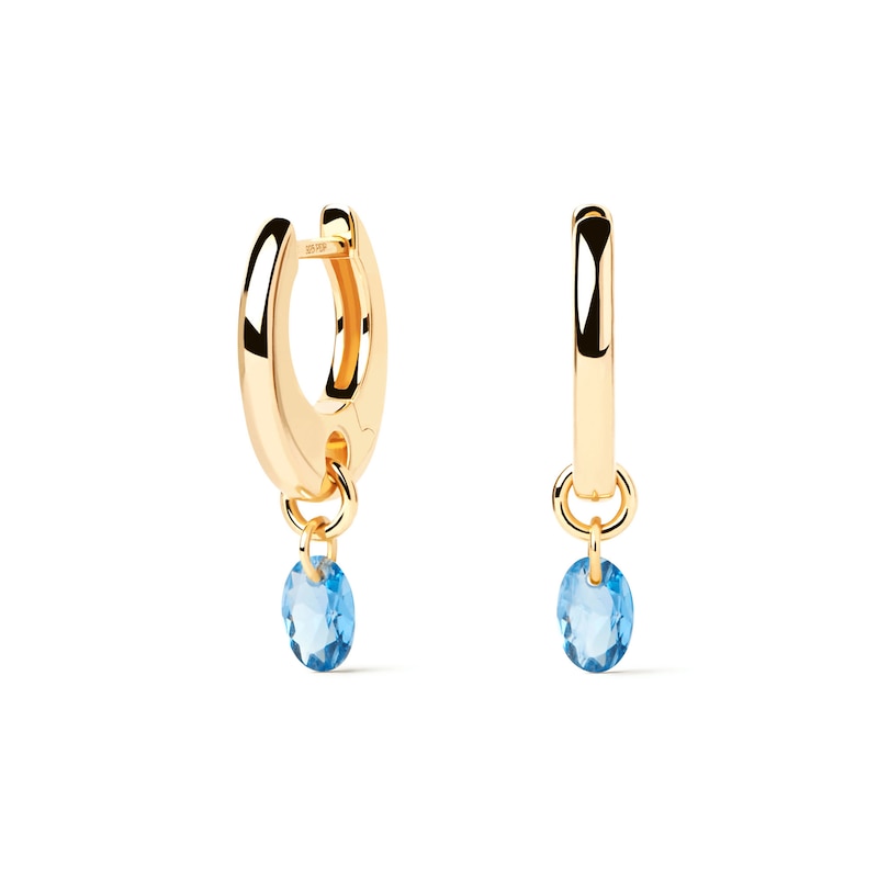 Main Image 1 of PDPAOLA™ at Zales Oval Blue Cubic Zirconia Dangle Hoop Earrings in Sterling Silver with 18K Gold Plate