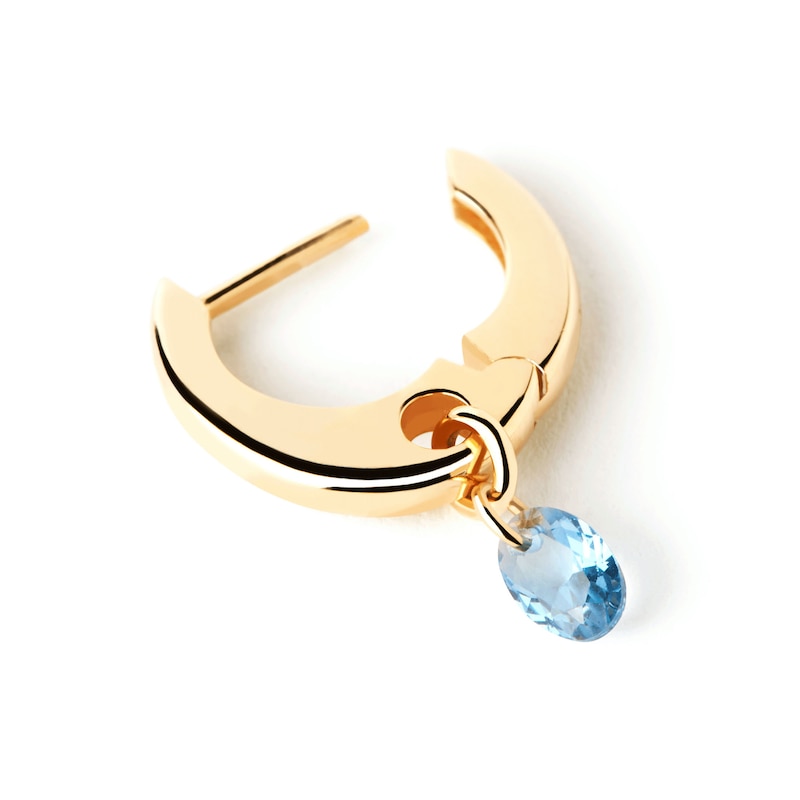 Main Image 3 of PDPAOLA™ at Zales Oval Blue Cubic Zirconia Dangle Hoop Earrings in Sterling Silver with 18K Gold Plate