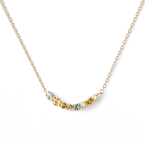 PDPAOLAâ¢ at Zales Multi-Color Cubic Zirconia Curved Bar Necklace in Sterling Silver with 18K Gold Plate - 19.5"