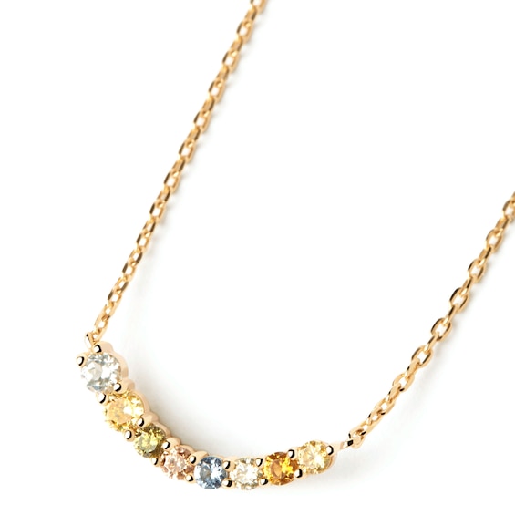 PDPAOLA™ at Zales Multi-Color Cubic Zirconia Curved Bar Necklace in Sterling Silver with 18K Gold Plate - 19.5"