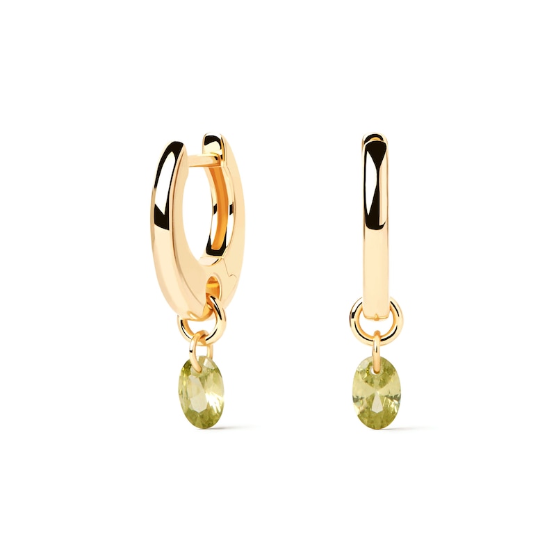 PDPAOLA™ at Zales Oval Green Cubic Zirconia Dangle Hoop Earrings in Sterling Silver with 18K Gold Plate