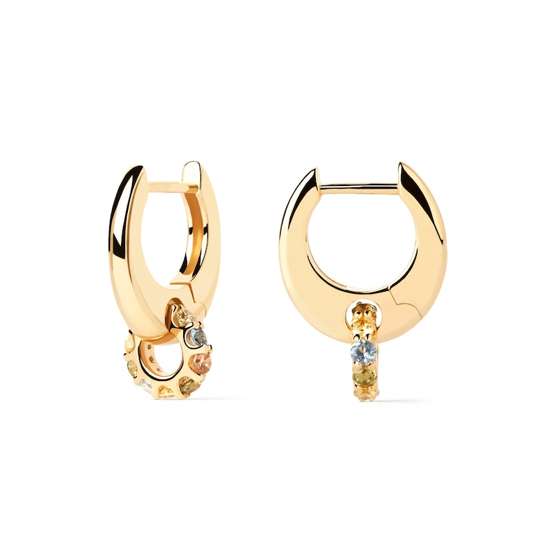 Main Image 1 of PDPAOLA™ at Zales Multi-Color Cubic Zirconia Spinner Dangle Hoop Earrings in Sterling Silver with 18K Gold Plate