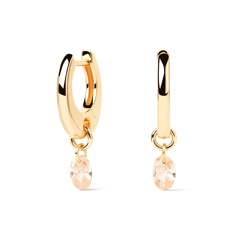 Main Image 1 of PDPAOLA™ at Zales Oval Pink Cubic Zirconia Dangle Hoop Earrings in Sterling Silver with 18K Gold Plate