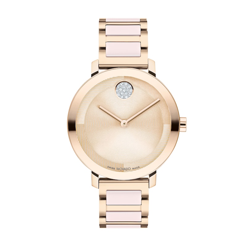 Ladies' Movado Bold® Evolution Crystal Accent Rose-Tone IP Ceramic Watch with Textured Tonal Dial (Model: 3601237)