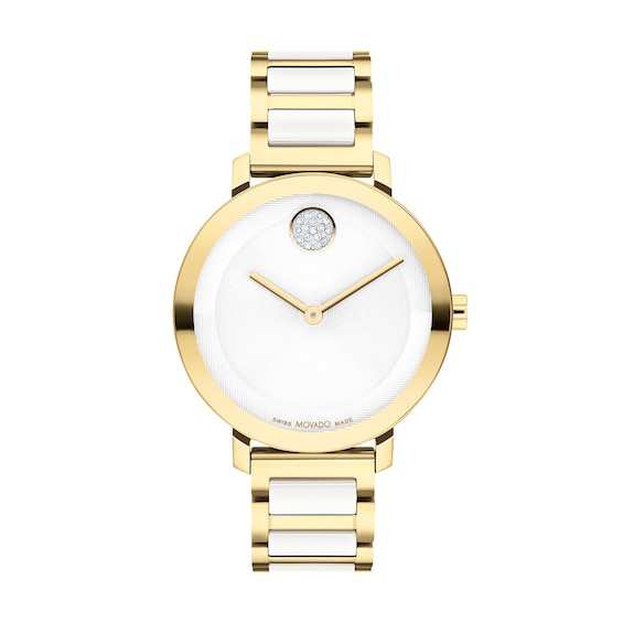 Ladies' Movado BoldÂ® Evolution Crystal Accent Gold-Tone IP Ceramic Watch with Textured Tonal Dial (Model: 3601238)