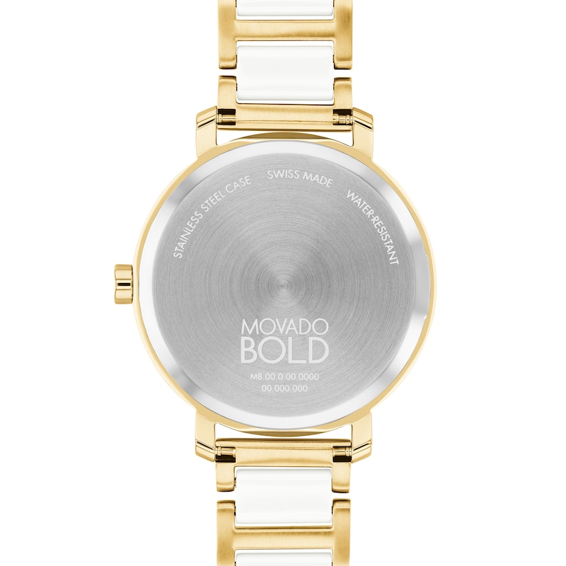 Ladies' Movado Bold® Evolution Crystal Accent Gold-Tone IP Ceramic Watch with Textured Tonal Dial (Model: 3601238)