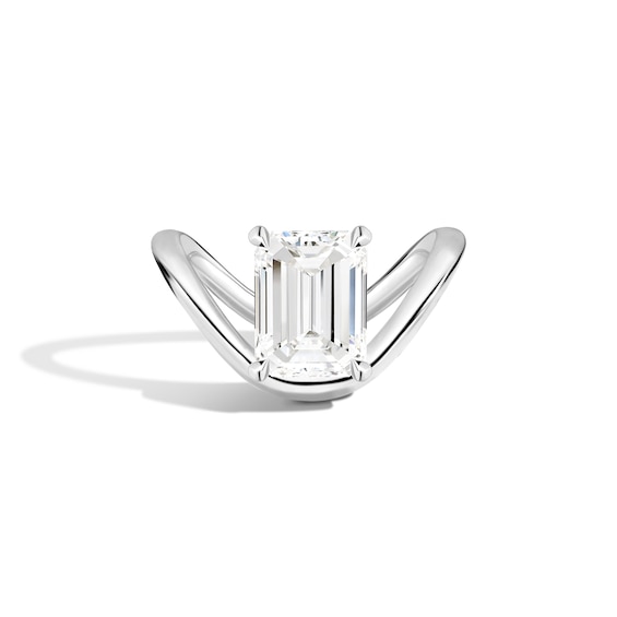 Zales x Shahla CT. Certified Emerald-Cut Lab-Grown Diamond Solitaire Zaha Dip Engagement Ring in 14K White Gold