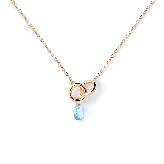 PDPAOLA⢠at Zales Oval Blue Cubic Zirconia Dangle Interlocking Circles Necklace in Sterling Silver with 18K Gold Plate