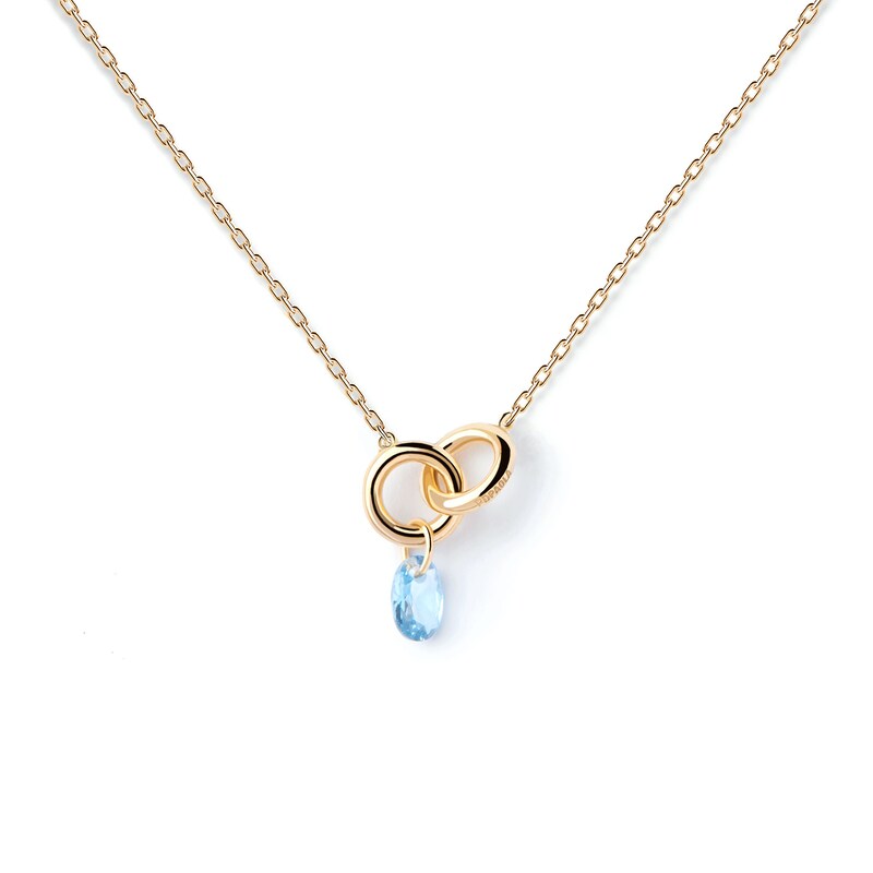 Main Image 1 of PDPAOLA™ at Zales Oval Blue Cubic Zirconia Dangle Interlocking Circles Necklace in Sterling Silver with 18K Gold Plate