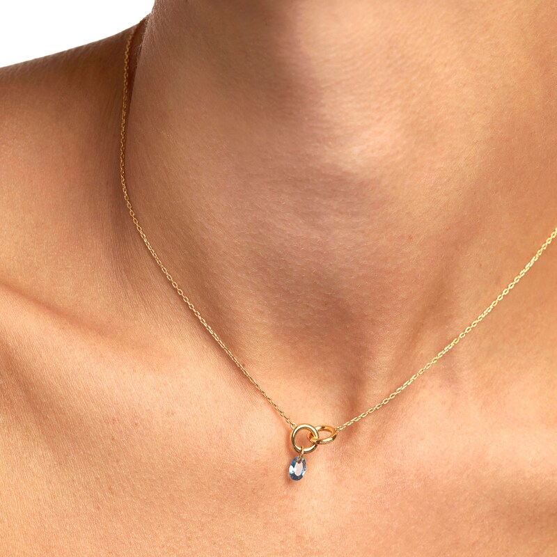 Main Image 2 of PDPAOLA™ at Zales Oval Blue Cubic Zirconia Dangle Interlocking Circles Necklace in Sterling Silver with 18K Gold Plate