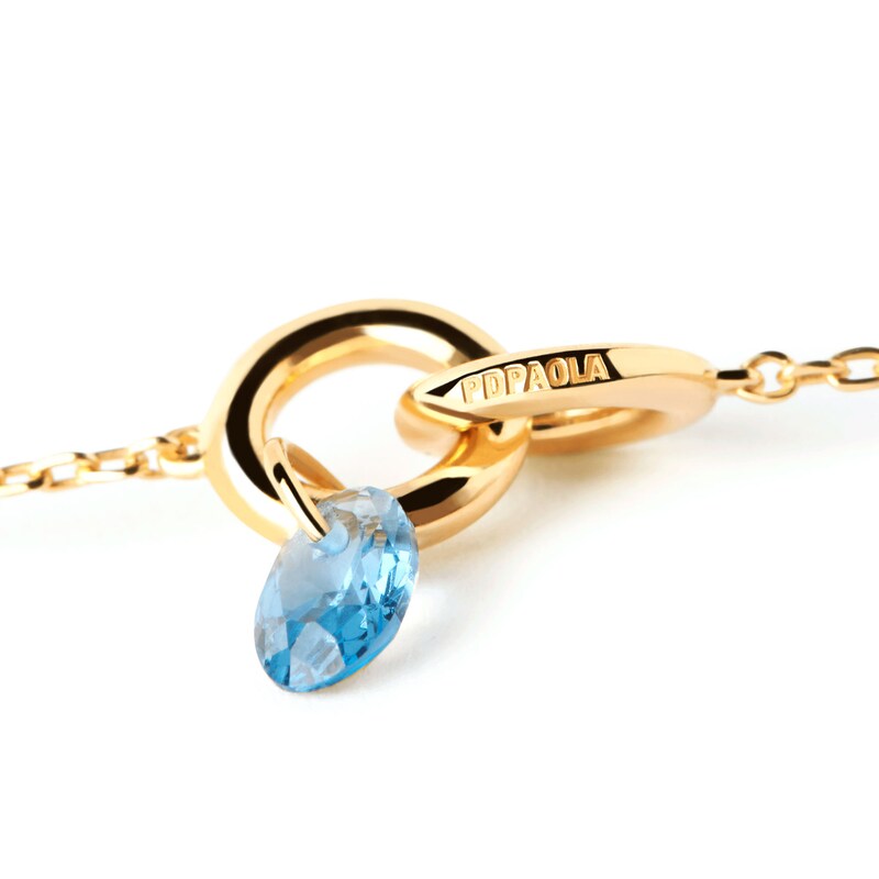 Main Image 3 of PDPAOLA™ at Zales Oval Blue Cubic Zirconia Dangle Interlocking Circles Necklace in Sterling Silver with 18K Gold Plate