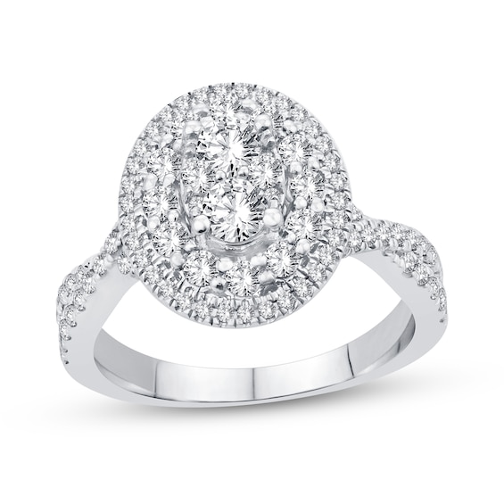 1-1/4 CT. T.w. Multi-Diamond Oval Framed Engagement Ring in 14K White Gold