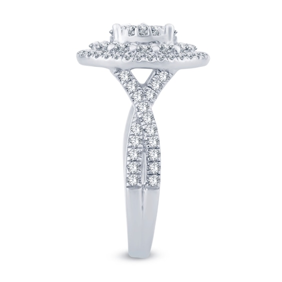 1-1/4 CT. T.w. Multi-Diamond Oval Framed Engagement Ring in 14K White Gold